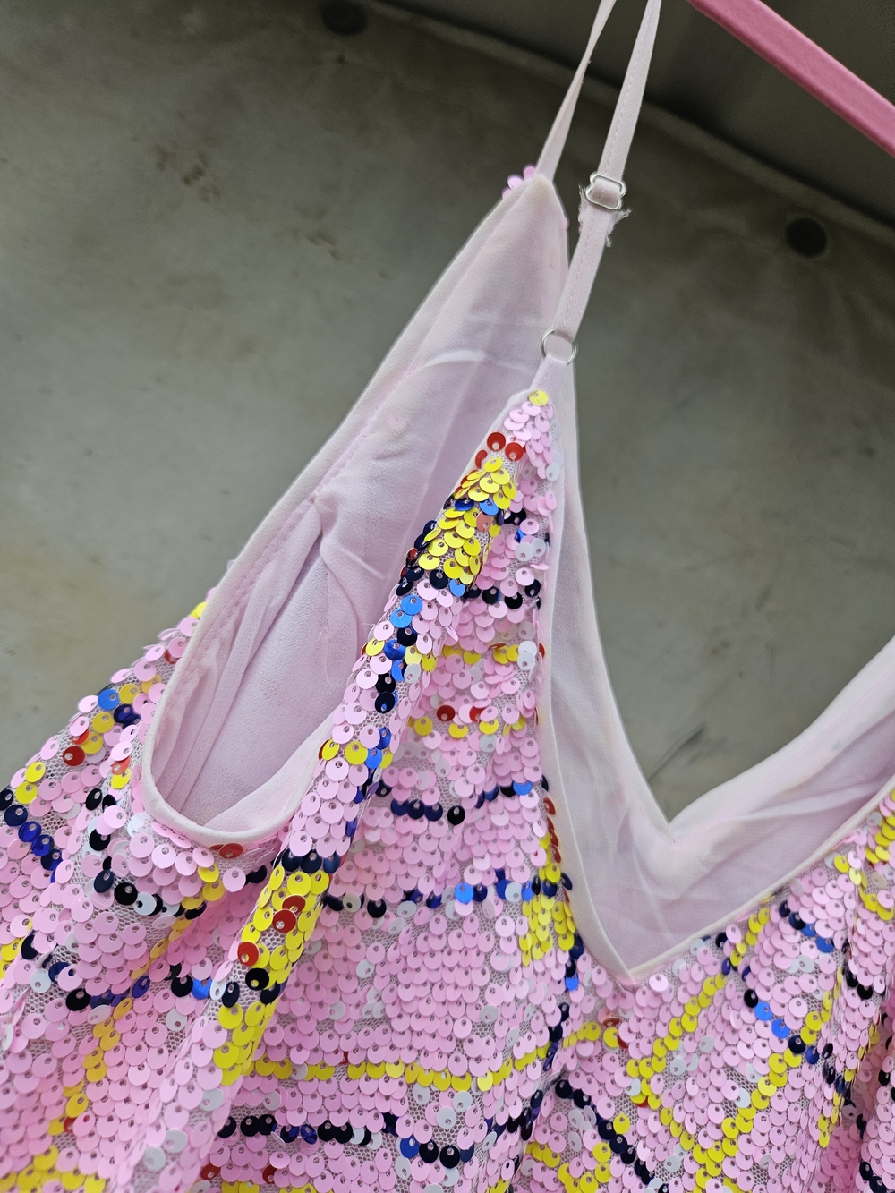 Pink Sequined Slip Dress with Yellow Check Detail By Buddy Love ❤️ Medium - Picture 8 of 9